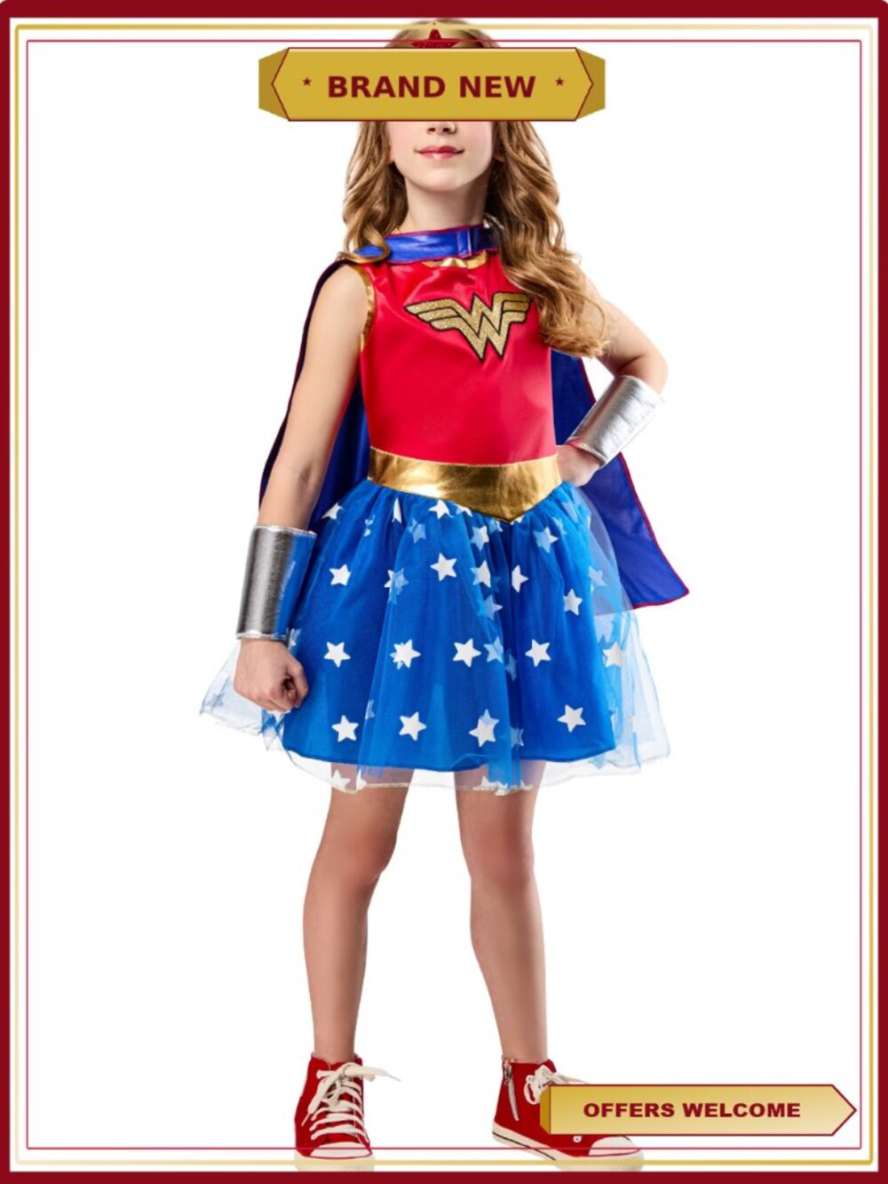 Wonder Woman M (7-8) Halloween Costume Dress Cape Tiara Set